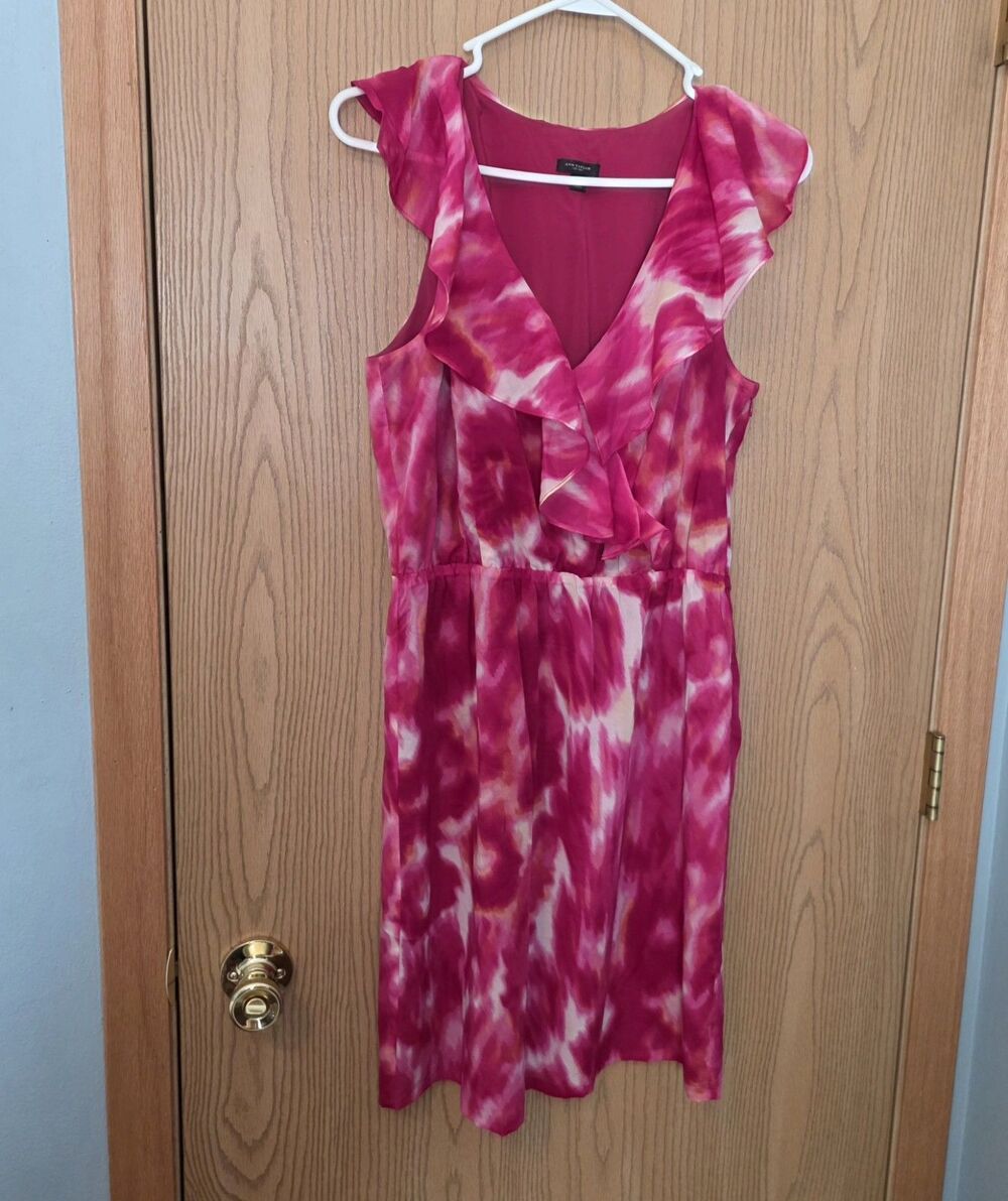 Ann Taylor Silk Dress Womens Size 4 Pink Watercolor Tie Dye Sleeveless